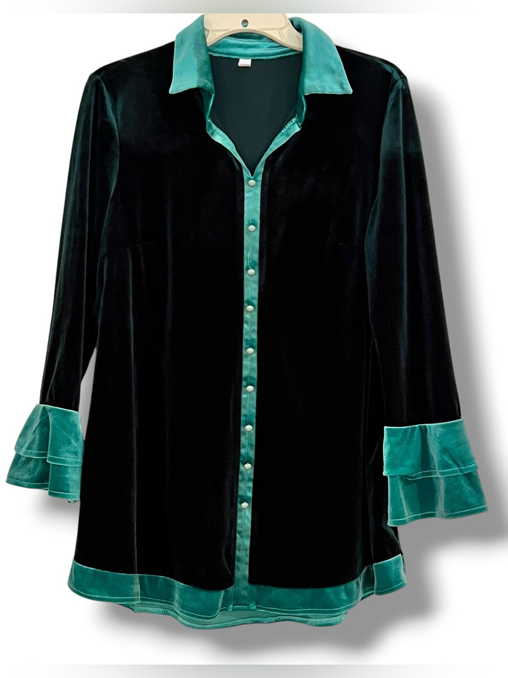 Emerald Green Ruffle Tunic Velvet Sz M Whimsygoth Witchy Boho Soft NWOT D-5